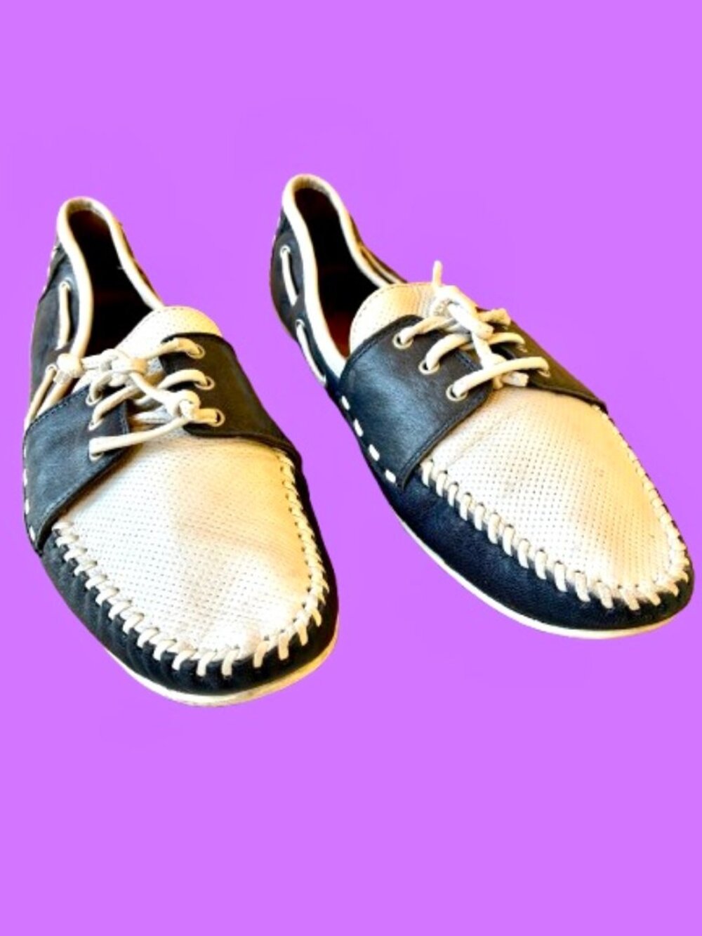 Robert Zur RZ Loafer Flats Black & White Leather Moc Drivers size 11